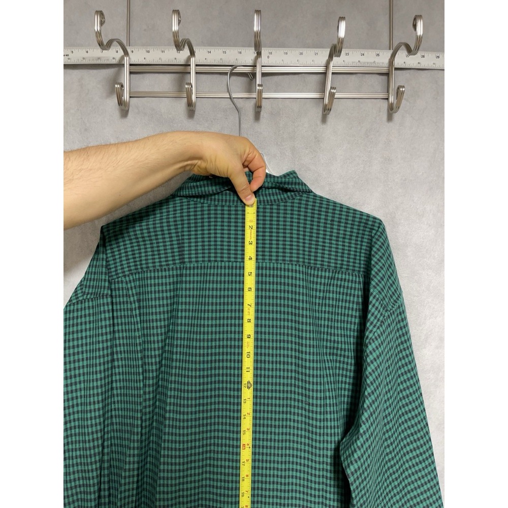 Men's Shirt 5XLT‎ 5XL Tall Green Gingham Check Linen Button Up Academia Vacation - Picture 7 of 8